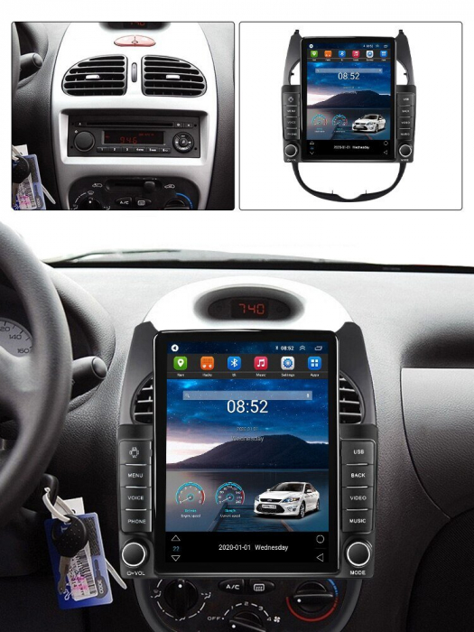 Navigatie Peugeot 206 din 1998-2012, Display TESLA 9.5 inch, 2GB RAM si 32GB ROM, Wireless Carplay si Android Auto, Procesor Octacore, Slot sim 4G, Sunet DSP, Camera Marsarier, Bluetooth, USB, Wi Fi, [2]