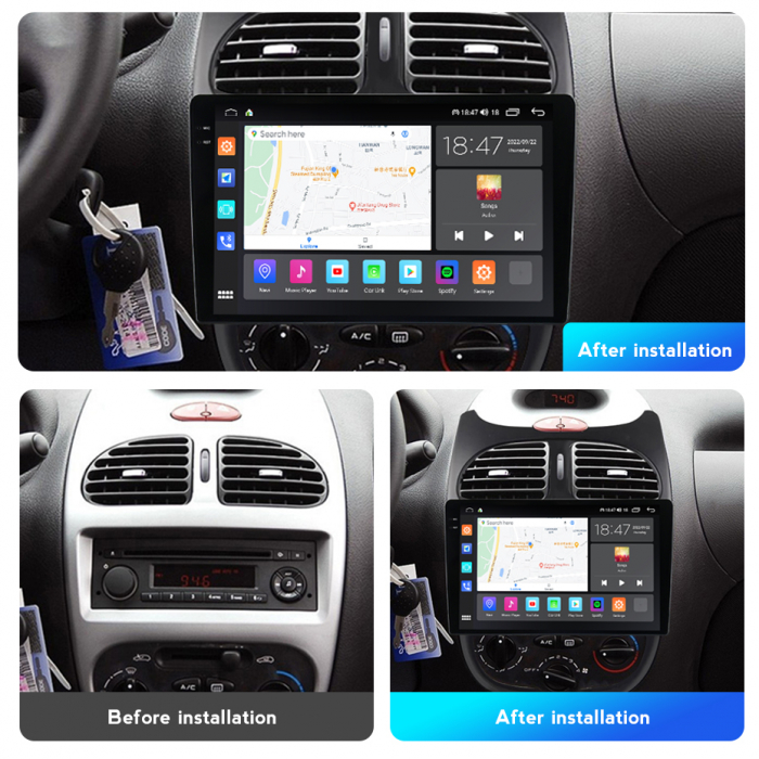 Navigatie Peugeot 206 din 1998-2012, Rezolutie 2K, Display QLED 9.5 inch, 4GB RAM si 64GB ROM, Android, Procesor Octacore, Slot sim 4G, Sunet DSP, Wireless Carplay si Android Auto, Camera Marsarier, U [3]