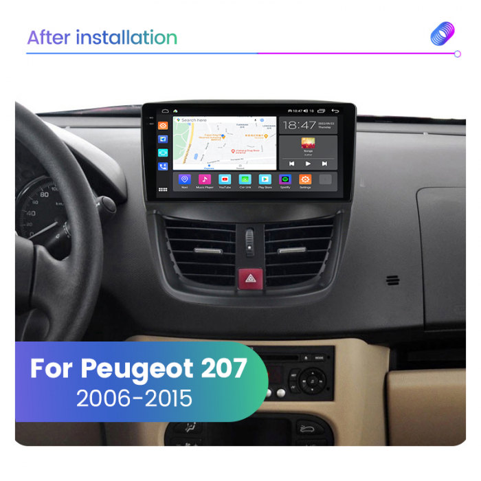 Navigatie Peugeot 207 din 2006-2015, Rezolutie 2K, Display QLED 9.5 inch, 4GB RAM si 64GB ROM, Android, Procesor Octacore, Slot sim 4G, Sunet DSP, Wireless Carplay si Android Auto, Camera Marsarier, U [4]