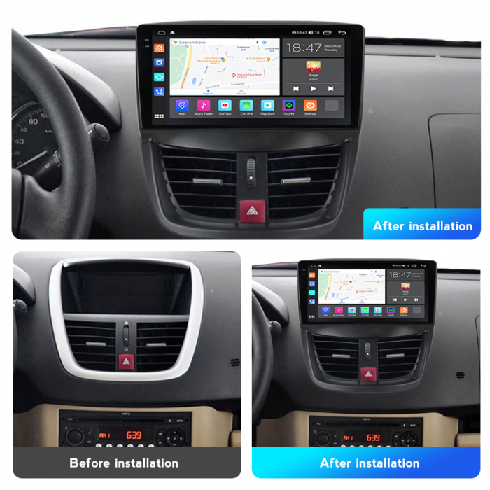 Navigatie Peugeot 207 din 2006-2015, Rezolutie 2K, Display QLED 9.5 inch, 4GB RAM si 64GB ROM, Android, Procesor Octacore, Slot sim 4G, Sunet DSP, Wireless Carplay si Android Auto, Camera Marsarier, U [2]