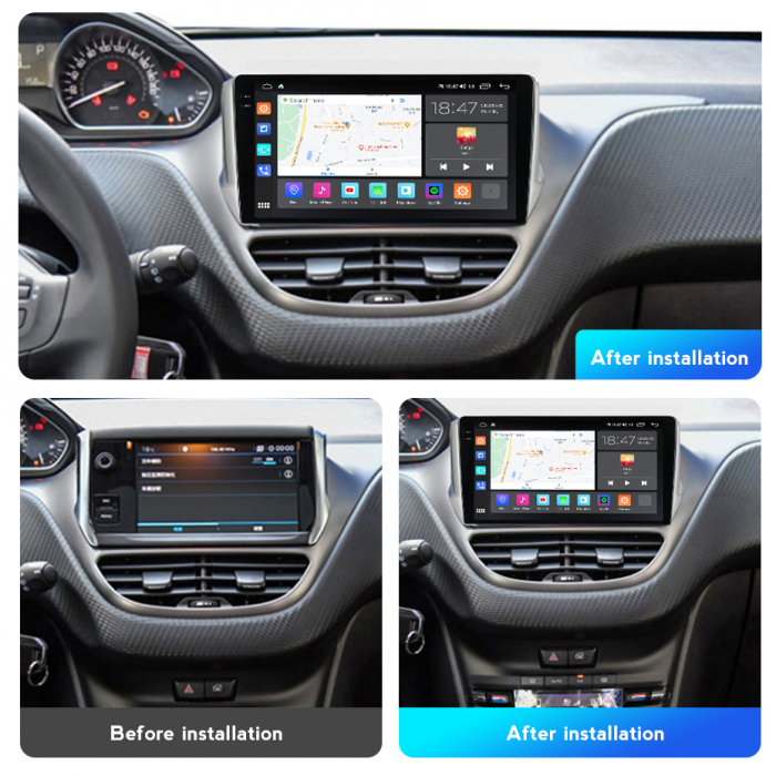 Navigatie Peugeot 208 2008 din 2012-2020, Rezolutie 2K, Display QLED 9.5 inch, 4GB RAM si 64GB ROM, Android, Procesor Octacore, Slot sim 4G, Sunet DSP, Wireless Carplay si Android Auto, Camera Marsari [2]