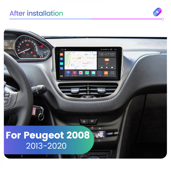 Navigatie Peugeot 208 2008 din 2012-2020, Rezolutie 2K, Display QLED 9.5 inch, 4GB RAM si 64GB ROM, Android, Procesor Octacore, Slot sim 4G, Sunet DSP, Wireless Carplay si Android Auto, Camera Marsari [4]