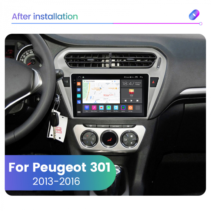 Navigatie Peugeot 301 si Citroen C Elysee din 2012-2016, Rezolutie 2K, Display QLED 9.5 inch, 4GB RAM si 64GB ROM, Android, Procesor Octacore, Slot sim 4G, Sunet DSP, Wireless Carplay si Android Auto, [2]
