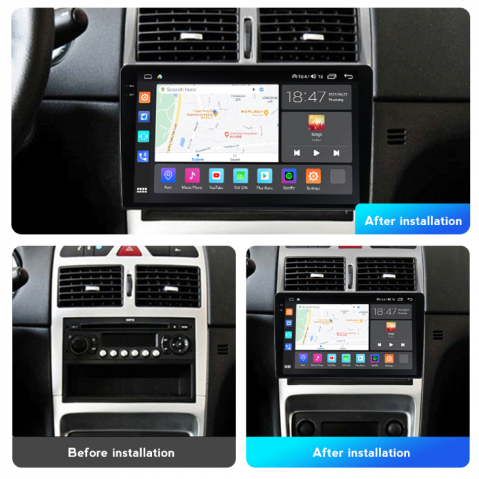 Navigatie Peugeot 307 din 2002-2013, Rezolutie 2K, Display QLED 9.5 inch, 4GB RAM si 64GB ROM, Android, Procesor Octacore, Slot sim 4G, Sunet DSP, Wireless Carplay si Android Auto, Camera Marsarier, U [2]