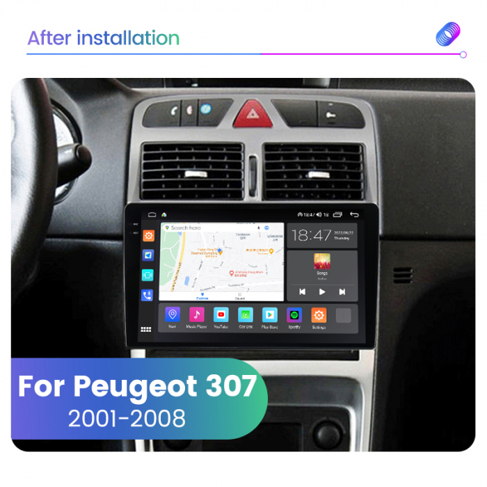 Navigatie Peugeot 307 din 2002-2013, Rezolutie 2K, Display QLED 9.5 inch, 4GB RAM si 64GB ROM, Android, Procesor Octacore, Slot sim 4G, Sunet DSP, Wireless Carplay si Android Auto, Camera Marsarier, U [4]