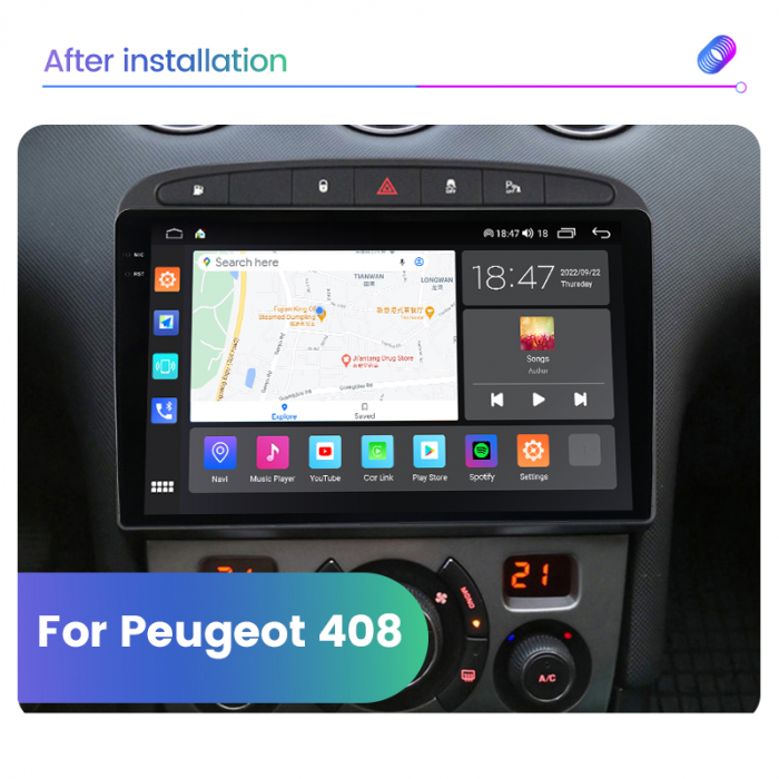 Navigatie Peugeot 308 408 din 2008-2020, Rezolutie 2K, Display QLED 9.5 inch, 4GB RAM si 64GB ROM, Android, Procesor Octacore, Slot sim 4G, Sunet DSP, Wireless Carplay si Android Auto, Camera Marsarie [3]
