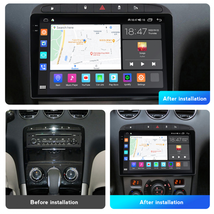 Navigatie Peugeot 308 408 din 2008-2020, Rezolutie 2K, Display QLED 9.5 inch, 4GB RAM si 64GB ROM, Android, Procesor Octacore, Slot sim 4G, Sunet DSP, Wireless Carplay si Android Auto, Camera Marsarie [4]