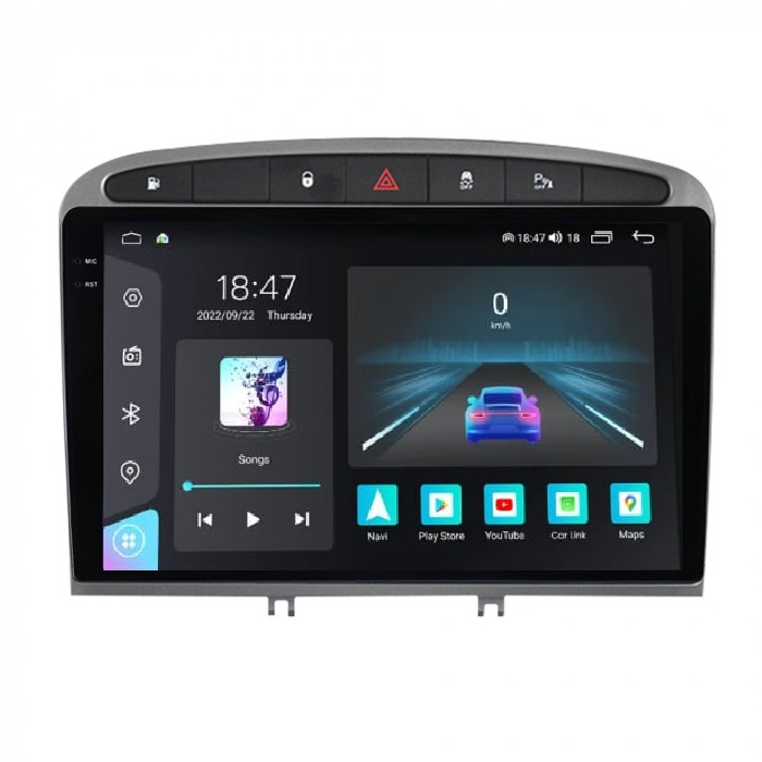 Navigatie Peugeot 308 408 din 2008-2020, Rezolutie 2K, Ecran QLED 9.5 inch, 8GB RAM si 128GB ROM, Android, Procesor Octacore, Slot sim 4G, Sunet DSP, Wireless Carplay [1]