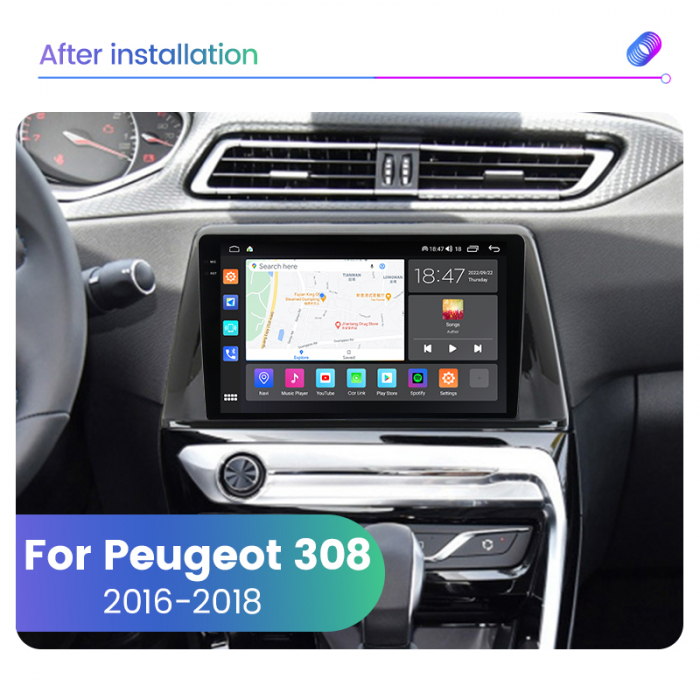 Navigatie Peugeot 308 din 2013-2018, Rezolutie 2K, Display QLED 9.5 inch, 4GB RAM si 64GB ROM, Android, Procesor Octacore, Slot sim 4G, Sunet DSP, Wireless Carplay si Android Auto, Camera Marsarier, U [2]