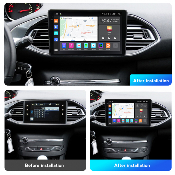 Navigatie Peugeot 308 din 2013-2018, Rezolutie 2K, Ecran QLED 9.5 inch, 8GB RAM si 128GB ROM, Android, Procesor Octacore, Slot sim 4G, Sunet DSP, Wireless Carplay si Android Auto [2]
