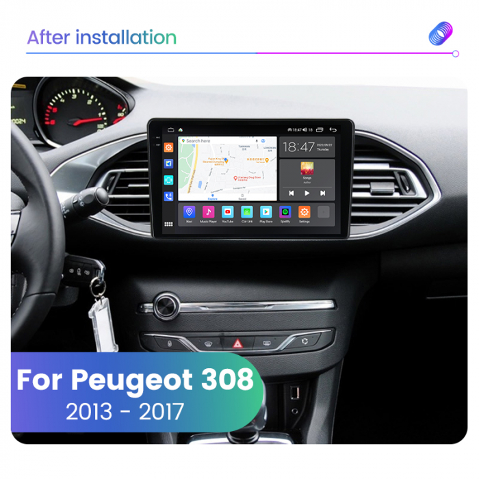 Navigatie Peugeot 308 din 2013-2018, Rezolutie 2K, Ecran QLED 9.5 inch, 8GB RAM si 128GB ROM, Android, Procesor Octacore, Slot sim 4G, Sunet DSP, Wireless Carplay si Android Auto [4]