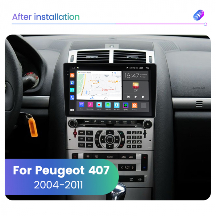 Navigatie Peugeot 407 din 2004-2011, Rezolutie 2K, Ecran QLED 9.5 inch, 8GB RAM si 128GB ROM, Android, Procesor Octacore, Slot sim 4G, Sunet DSP, Wireless Carplay [3]