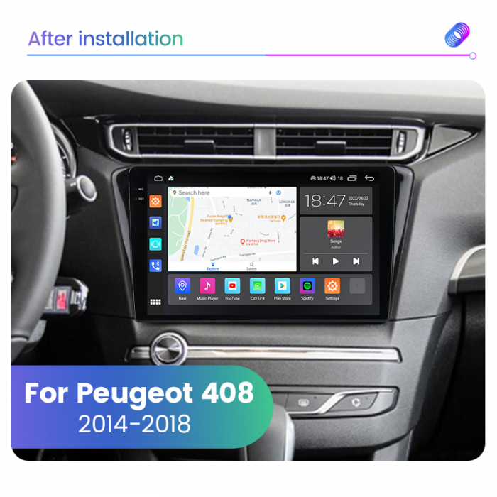 Navigatie Peugeot 408 din 2014-2020 Android 14 , 4GB RAM , Procesor Quad Core , Wireless Carplay si Android auto , Display HD Touchscreen, Wi-Fi , Bluetooth, USB [5]