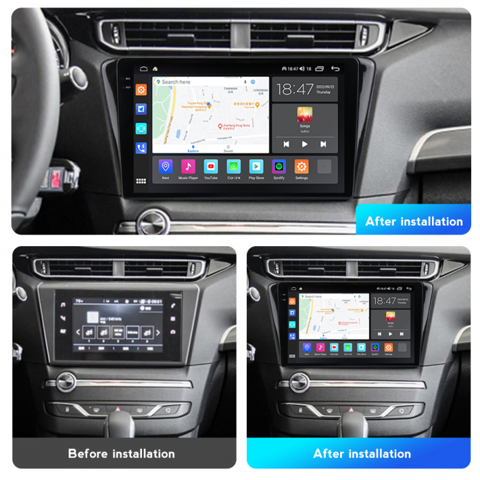 Navigatie Peugeot 408 din 2014-2020, Rezolutie 2K, Display QLED 9.5 inch, 4GB RAM si 64GB ROM, Android, Procesor Octacore, Slot sim 4G, Sunet DSP, Wireless Carplay si Android Auto, Camera Marsarier, U [2]