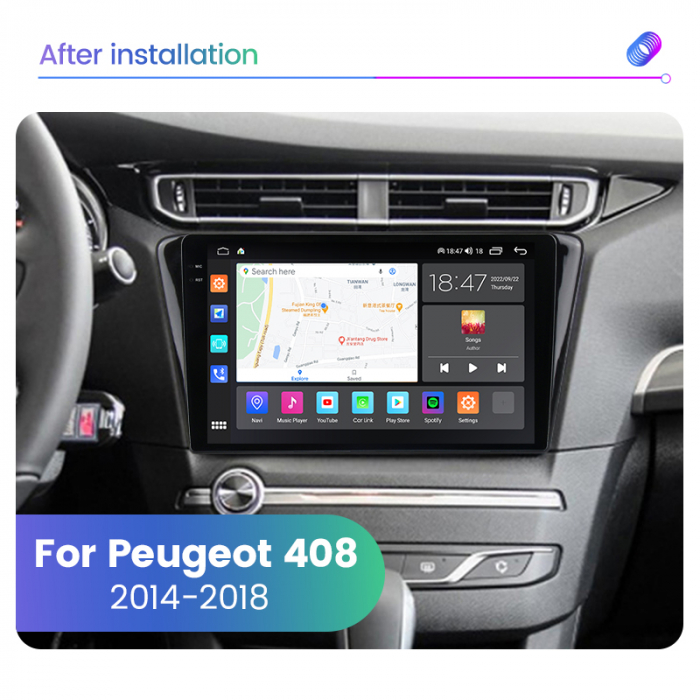 Navigatie Peugeot 408 din 2014-2020, Rezolutie 2K, Ecran QLED 9.5 inch, 8GB RAM si 128GB ROM, Android, Procesor Octacore, Slot sim 4G, Sunet DSP, Wireless Carplay si Android Auto [3]