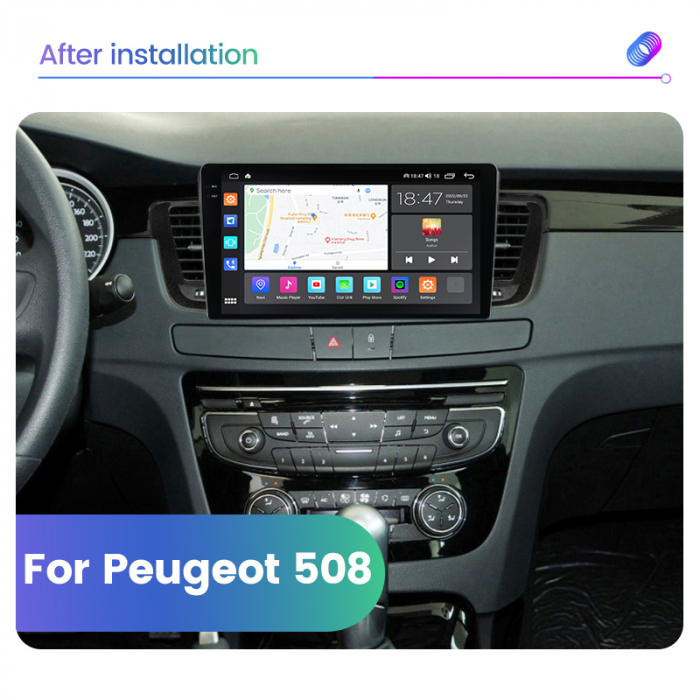 Navigatie Peugeot 508 din 2010-2018, Rezolutie 2K, Ecran QLED 9.5 inch, 8GB RAM si 128GB ROM, Android, Procesor Octacore, Slot sim 4G, Sunet DSP, Wireless Carplay si Android Auto [2]