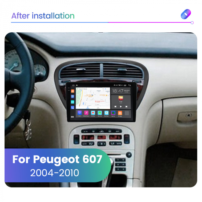 Navigatie Peugeot 607 din 2004-2010, Rezolutie 2K, Display QLED 9.5 inch, 4GB RAM si 64GB ROM, Android, Procesor Octacore, Slot sim 4G, Sunet DSP, Wireless Carplay si Android Auto, Camera Marsarier, U [2]