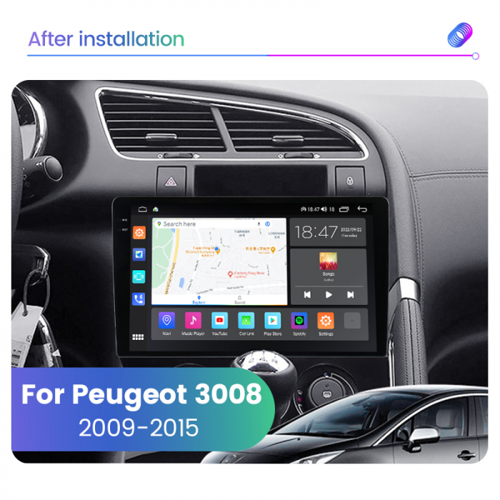Navigatie Peugeot Citroen 3008 5008 din 2009-2018, Rezolutie 2K, Display QLED 9.5 inch, 4GB RAM si 64GB ROM, Android, Procesor Octacore, Slot sim 4G, Sunet DSP, Wireless Carplay si Android Auto, Camer [3]