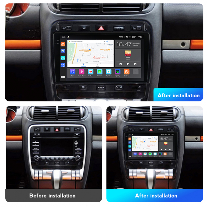 Navigatie Porsche Cayenne din 2002-2010, Rezolutie 2K, Display QLED 9.5 inch, 4GB RAM si 64GB ROM, Android, Procesor Octacore, Slot sim 4G, Sunet DSP, Wireless Carplay si Android Auto, Camera Marsarie [4]