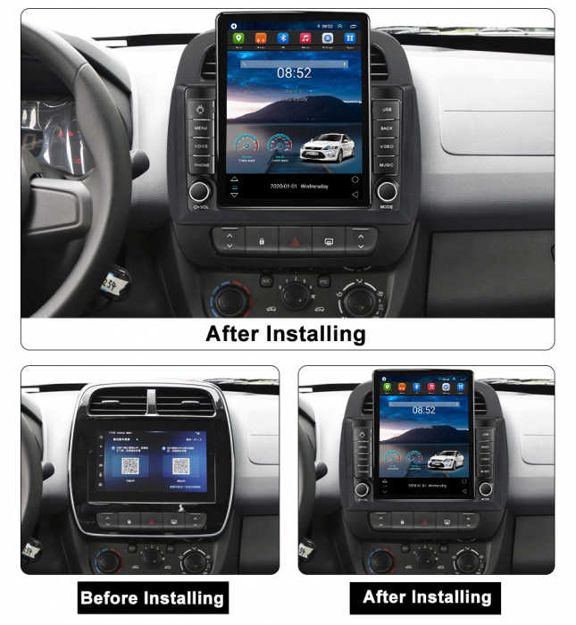 Navigatie Renault K-ZE din 2015 - 2022, Ecran TESLA 9.7 inch, 8 GB RAM si 128 GB ROM, Android 15, Slot Sim 4G, Procesor Octa Core, Carplay Wireless si Android auto, Procesor Sunet Digital DSP, Aplic [3]