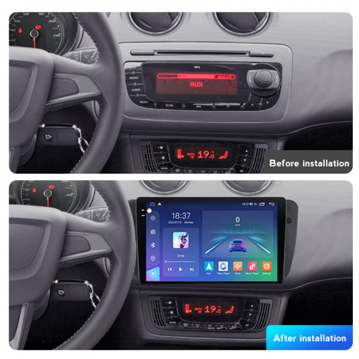 Navigatie Seat Ibiza din 2009-2013, Android 14 , 4GB RAM, Octacore, Slot Sim 4G, DSP, GPS, Wi-FI, Carplay, Android Auto, USB, Bluetooth, Waze, Touchscreen, 9 inch [6]
