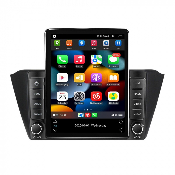 Navigatie Skoda Fabia din 2015-2021, NAVIGPS, Display TESLA 9.5 inch, 2GB RAM si 32GB ROM, Wireless Carplay si Android Auto, Procesor Octacore, Slot sim 4G, Sunet DSP, Camera Marsarier, Bluetooth, USB [1]
