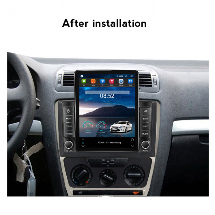 Navigatie Skoda Octavia 2 din 2008 - 2013, Display TESLA 9.5 inch, 2GB RAM si 32GB ROM, Wireless Carplay si Android Auto, Procesor Octacore, Slot sim 4G, Sunet DSP, Camera Marsarier, Bluetooth, USB, W [4]