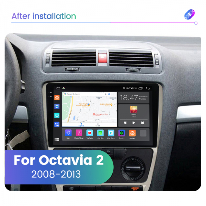 Navigatie Skoda Octavia 2 din 2008 - 2013, Rezolutie 2K, Ecran QLED 10.5 inch, 8GB RAM si 128GB ROM, Android, Procesor Octacore, Slot sim 4G, Sunet DSP, Wireless Carplay [4]