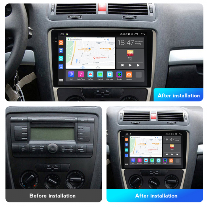 Navigatie Skoda Octavia 2 din 2008 - 2013, Rezolutie 2K, Ecran QLED 10.5 inch, 8GB RAM si 128GB ROM, Android, Procesor Octacore, Slot sim 4G, Sunet DSP, Wireless Carplay [2]