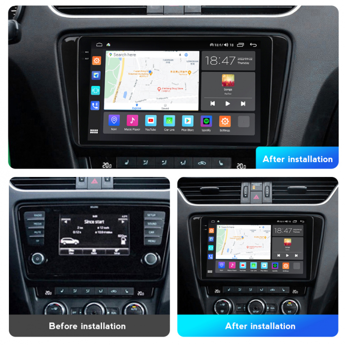 Navigatie Skoda Octavia 3 din 2013-2018, Rezolutie 2K, Ecran QLED 10.5 inch, 8GB RAM si 128GB ROM, Android, Procesor Octacore, Slot sim 4G, Sunet DSP, Wireless Carplay si Android Auto [2]