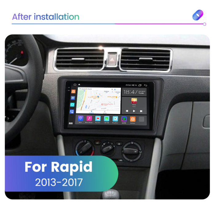 Navigatie Skoda Rapid din 2013-2018, Rezolutie 2K, Display QLED 9.5 inch, 4GB RAM si 64GB ROM, Android, Procesor Octacore, Slot sim 4G, Sunet DSP, Wireless Carplay si Android Auto, Camera Marsarier, U [4]