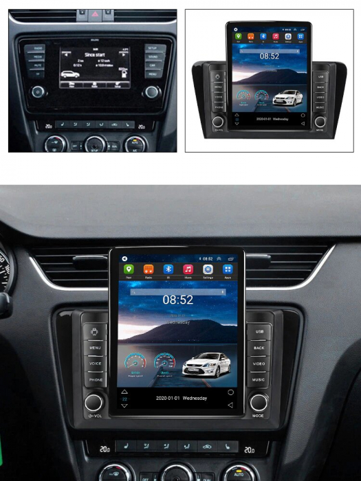 Navigatie Skoda Superb 3 din 2015-2019, Display TESLA 9.5 inch, 2GB RAM si 32GB ROM, Wireless Carplay si Android Auto, Procesor Octacore, Slot sim 4G, Sunet DSP, Camera Marsarier, Bluetooth, USB, Wi F [2]