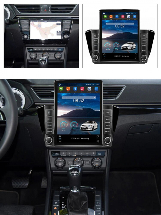 Navigatie Skoda Superb 3 din 2015 - 2019, Ecran TESLA 9.7 inch, 4 GB RAM si 64 GB ROM, Slot Sim 4G, Procesor Octa Core, Carplay integrat, Procesor Sunet Digital DSP, Android, Aplicatii, Usb, Wi Fi [2]