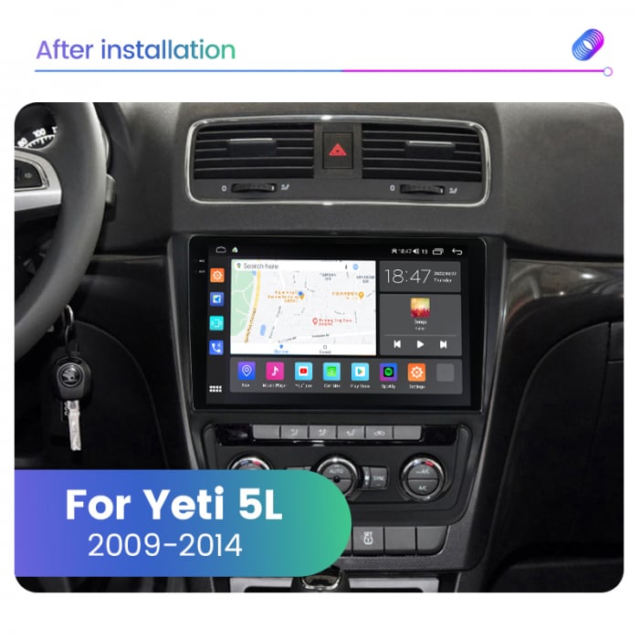 Navigatie Skoda Yeti 5L din 2009 - 2014, Android 14, Wireless Carplay si Android Auto, 2GB RAM si 32GB ROM, Display IPS 9 inch, Camera Marsarier, Internet, Aplicatii, Wi Fi, Usb, Bluetooth [4]