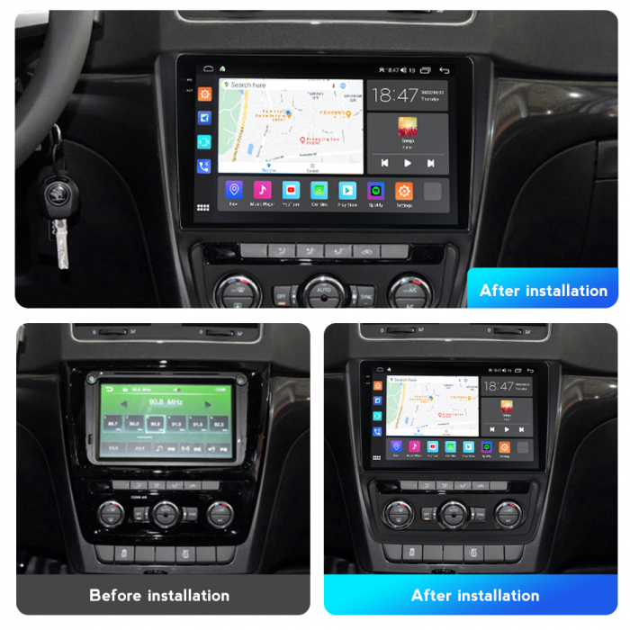 Navigatie Skoda Yeti 5L din 2009 - 2014, Rezolutie 2K, Ecran QLED 9.5 inch, 8GB RAM si 128GB ROM, Android, Procesor Octacore, Slot sim 4G, Sunet DSP, Wireless Carplay [3]