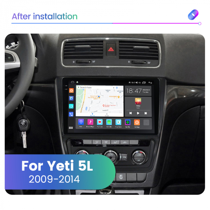 Navigatie Skoda Yeti 5L din 2009 - 2014, Rezolutie 2K, Ecran QLED 9.5 inch, 8GB RAM si 128GB ROM, Android, Procesor Octacore, Slot sim 4G, Sunet DSP, Wireless Carplay [2]
