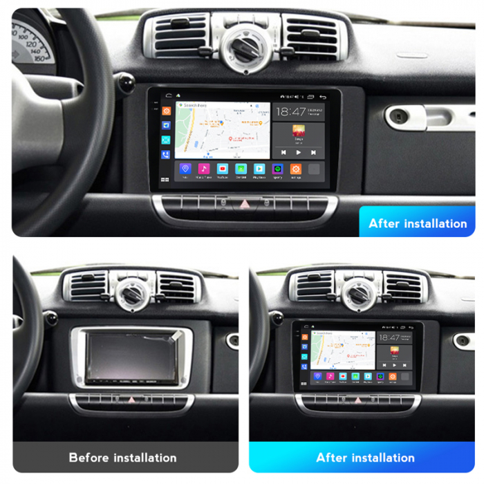 Navigatie Smart Fortwo din 2010-2015, Rezolutie 2K, Display QLED 9.5 inch, 4GB RAM si 64GB ROM, Android, Procesor Octacore, Slot sim 4G, Sunet DSP, Wireless Carplay si Android Auto, Camera Marsarier, [4]