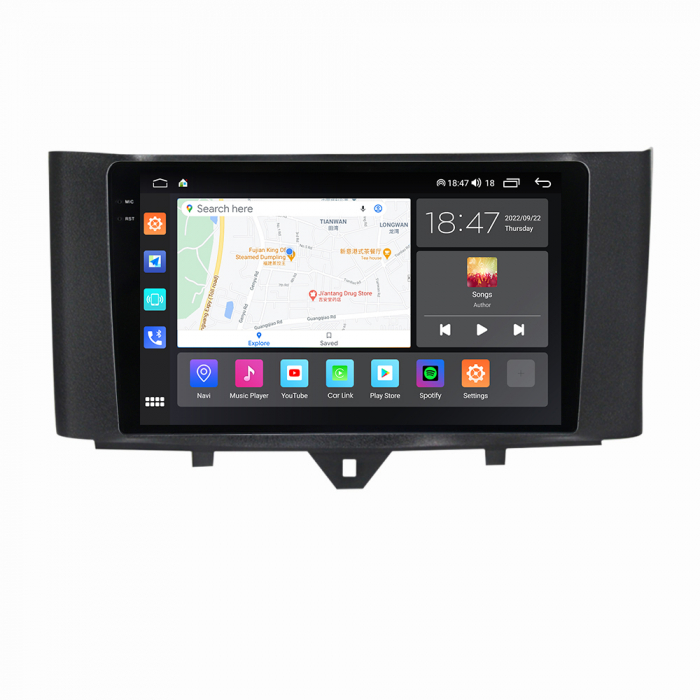 Navigatie Smart Fortwo din 2010-2015, Rezolutie 2K, Ecran QLED 9.5 inch, 8GB RAM si 128GB ROM, Android, Procesor Octacore, Slot sim 4G, Sunet DSP, Wireless Carplay si Android Auto [2]