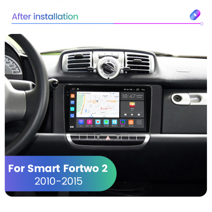 Navigatie Smart Fortwo din 2010-2015, Rezolutie 2K, Ecran QLED 9.5 inch, 8GB RAM si 128GB ROM, Android, Procesor Octacore, Slot sim 4G, Sunet DSP, Wireless Carplay si Android Auto [3]