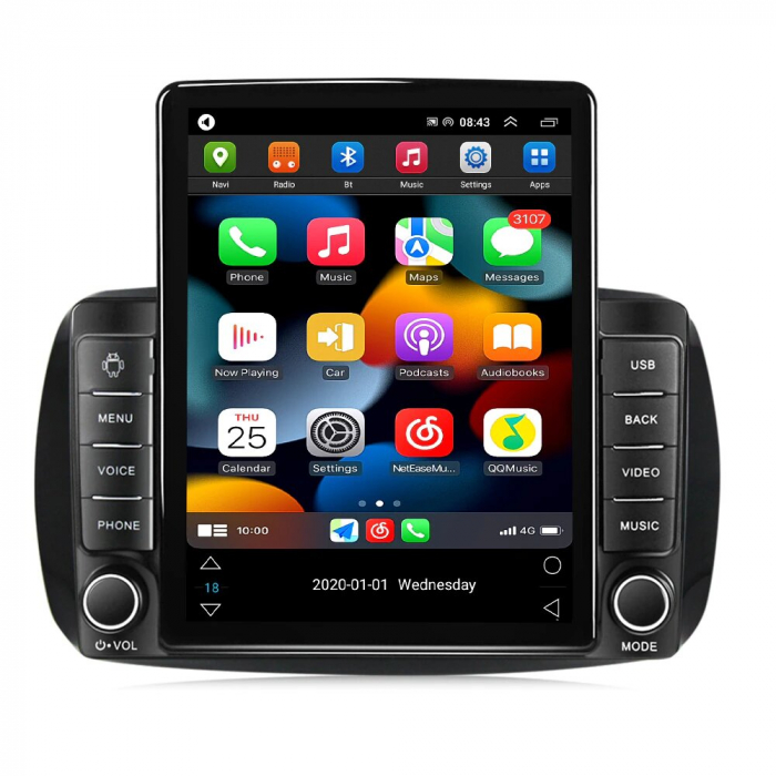 Navigatie Smart Fortwo din 2015-2020, Display TESLA 9.5 inch, 2GB RAM si 32GB ROM, Wireless Carplay si Android Auto, Procesor Octacore, Slot sim 4G, Sunet DSP, Camera Marsarier, Bluetooth, USB, Wi Fi, [1]