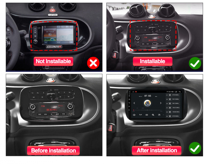 Navigatie Smart Fortwo din 2015-2020, Rezolutie 2K, Ecran QLED 9.5 inch, 8GB RAM si 128GB ROM, Android, Procesor Octacore, Slot sim 4G, Sunet DSP, Wireless Carplay si Android Auto [2]