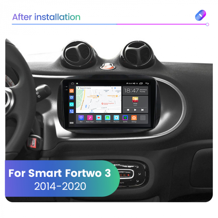 Navigatie Smart Fortwo din 2015-2020, Rezolutie 2K, Ecran QLED 9.5 inch, 8GB RAM si 128GB ROM, Android, Procesor Octacore, Slot sim 4G, Sunet DSP, Wireless Carplay si Android Auto [5]