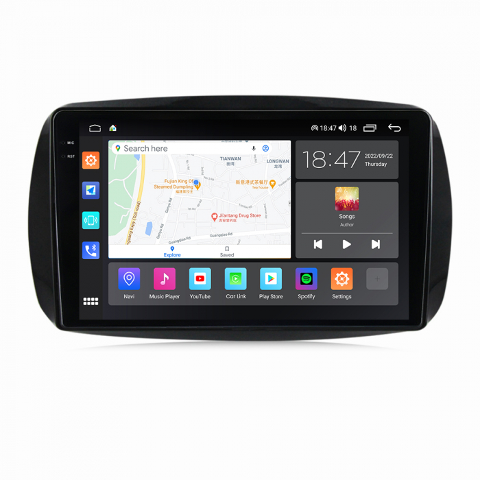 Navigatie Smart Fortwo din 2015-2020, Rezolutie 2K, Ecran QLED 9.5 inch, 8GB RAM si 128GB ROM, Android, Procesor Octacore, Slot sim 4G, Sunet DSP, Wireless Carplay si Android Auto [3]