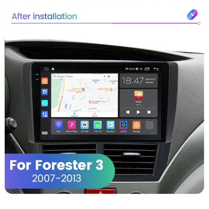 Navigatie Subaru Forester 3 din 2007 - 2013, Rezolutie 2K, Display QLED 9.5 inch, 4GB RAM si 64GB ROM, Android, Procesor Octacore, Slot sim 4G, Sunet DSP, Wireless Carplay si Android Auto, Camera Mars [2]