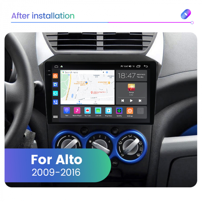 Navigatie Suzuki Alto din 2009-2016, Rezolutie 2K, Display QLED 9.5 inch, 4GB RAM si 64GB ROM, Android, Procesor Octacore, Slot sim 4G, Sunet DSP, Wireless Carplay si Android Auto, Camera Marsarier, U [2]