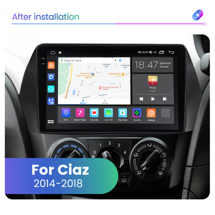 Navigatie Suzuki Ciaz din 2014-2019, Rezolutie 2K, Display QLED 9.5 inch, 4GB RAM si 64GB ROM, Android, Procesor Octacore, Slot sim 4G, Sunet DSP, Wireless Carplay si Android Auto, Camera Marsarier, U [4]