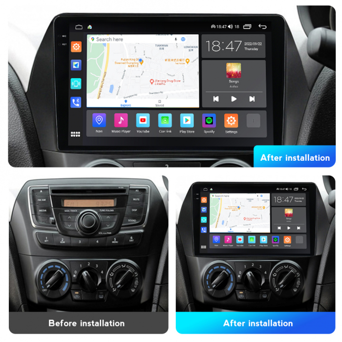 Navigatie Suzuki Ciaz din 2014-2019, Rezolutie 2K, Display QLED 9.5 inch, 4GB RAM si 64GB ROM, Android, Procesor Octacore, Slot sim 4G, Sunet DSP, Wireless Carplay si Android Auto, Camera Marsarier, U [2]