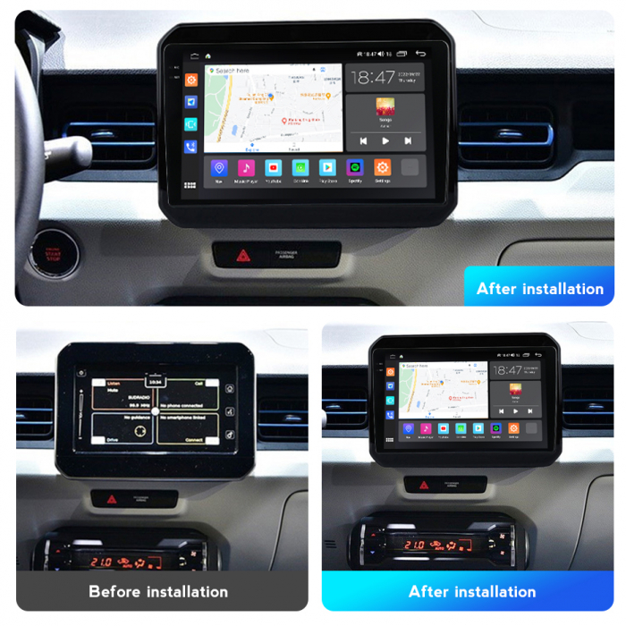 Navigatie Suzuki Ignis din 2016-2020, Rezolutie 2K, Display QLED 9.5 inch, 4GB RAM si 64GB ROM, Android, Procesor Octacore, Slot sim 4G, Sunet DSP, Wireless Carplay si Android Auto, Camera Marsarier, [3]