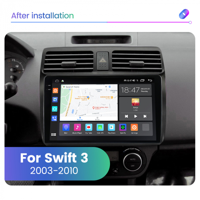 Navigatie Suzuki Swift din 2003-2010, Rezolutie 2K, Display QLED 9.5 inch, 4GB RAM si 64GB ROM, Android, Procesor Octacore, Slot sim 4G, Sunet DSP, Wireless Carplay si Android Auto, Camera Marsarier, [2]