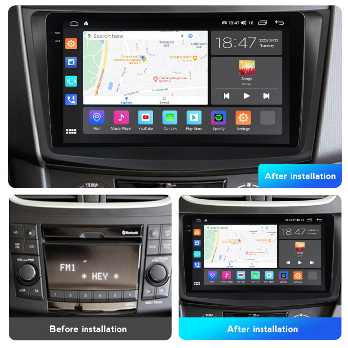 Navigatie Suzuki Swift din 2010-2017, Rezolutie 2K, Display QLED 9.5 inch, 4GB RAM si 64GB ROM, Android, Procesor Octacore, Slot sim 4G, Sunet DSP, Wireless Carplay si Android Auto, Camera Marsarier, [3]